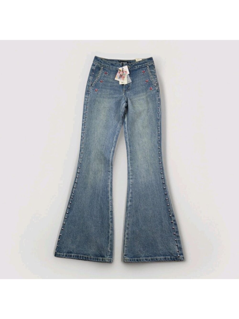 Y2K Desigual x Johnson Hartig Bootcut Flared Jeans Rhinestone Glam Mcbling Sz XS